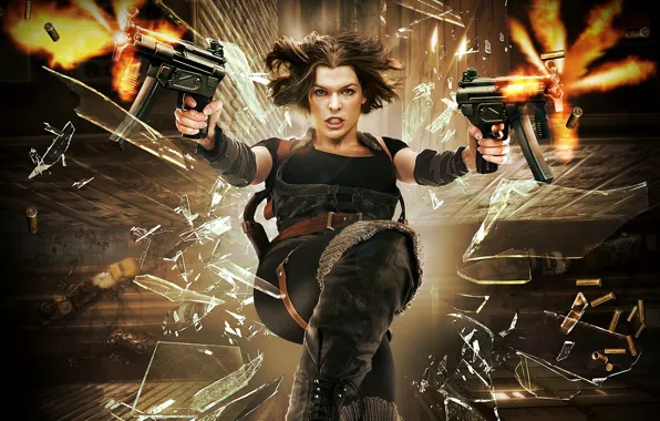 Glass, flight, fragments, weapons, fiction, shooting, sleeve, Milla Jovovich