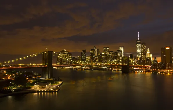 Picture the sky, bridge, lights, building, New York, the evening, USA