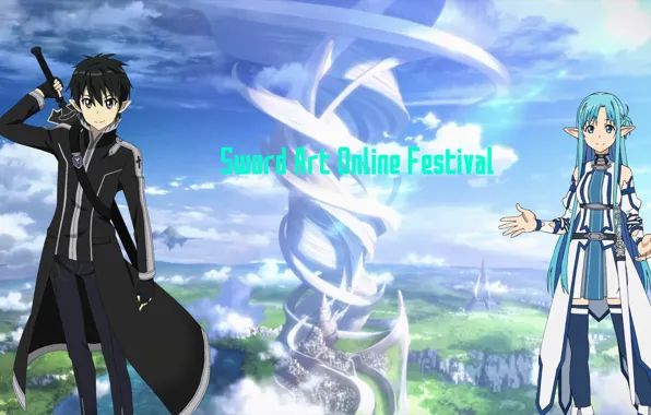 Anime, art, Sword art online, Sword Art Online, Asuna, Kirito