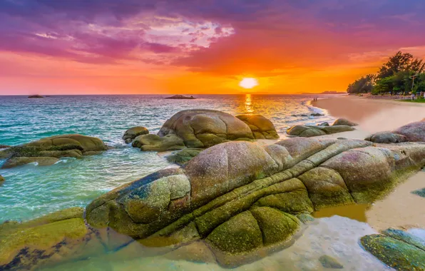 Picture sea, wave, beach, summer, the sky, sunset, stones, shore