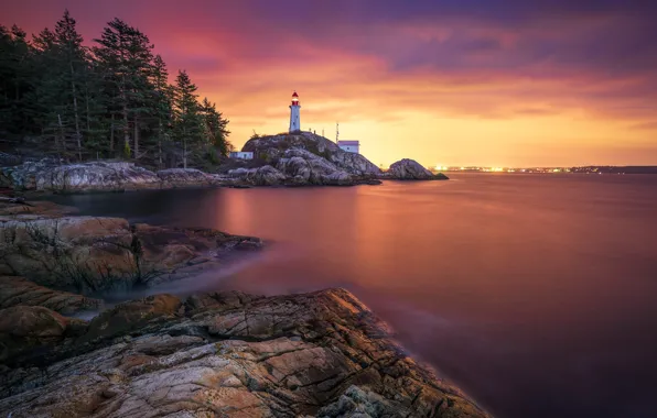 Picture sea, sunset, shore, lighthouse