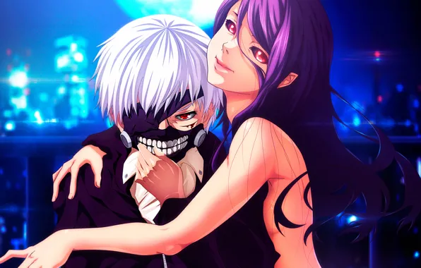 Girl, guy, anime, art, Tokyo ghoul, Tokyo Ghoul, Ken Kanek, Kamishiro Rize