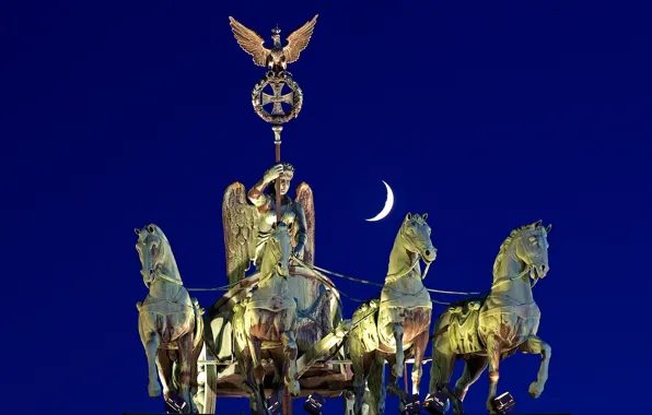 Night, Victoria, Germany, Berlin, Brandenburg gate, Quadriga