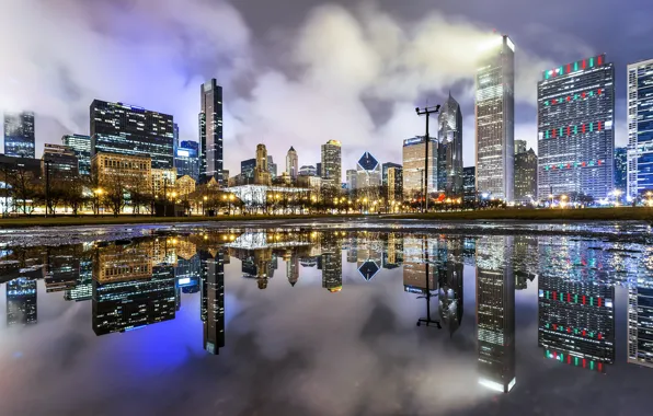 City, Chicago, night, chicago, millennium park, Millennium Park