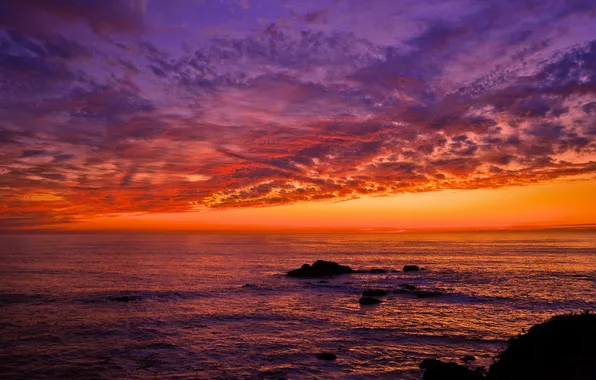 Sea, sunset, coast, seascape
