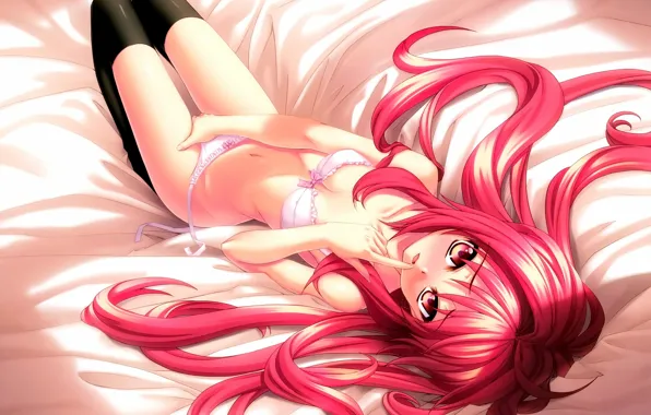 Picture girl, sexy, lingerie, bra, cleavage, panties, thighhighs, long hair