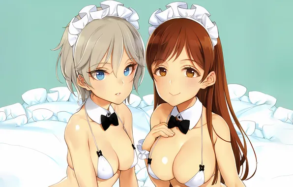 Sexy, cleavage, long hair, girls, brown hair, brown eyes, boobs, anime