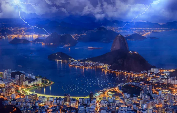 The sky, clouds, lights, zipper, Bay, the evening, Bay, Brazil