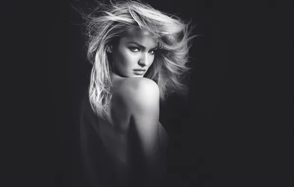 Black&white, girl, monochrome, model, topless, hair, look, blonde