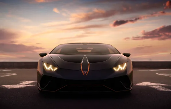 Picture clouds, Lamborghini, horizon, sports car, car, front view, Huracan, Lamborghini Huracan