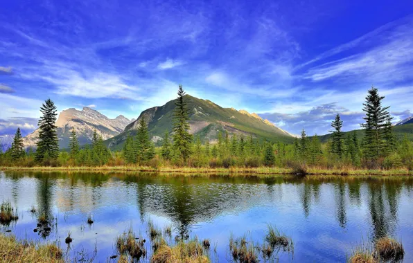 The sky, landscape, mountains, nature, lake, Canada, Albert, Banff national Park
