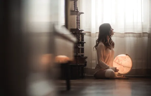 Picture girl, pose, room, on the floor, Stefan Haeusler, Simone Mattes