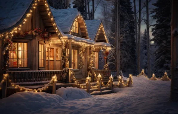 Winter, snow, the city, house, home, Christmas, New year, houses