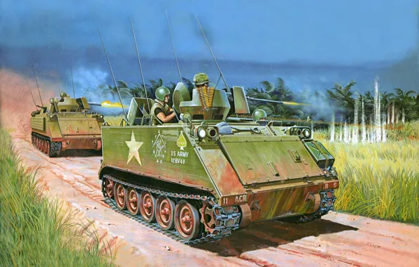 Art, USA, BTR, APC, M-113, 1960s., Vietnam., Carrier