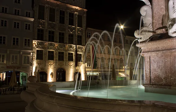 Picture night, lights, home, Germany, Bayern, fountain, Landsberg