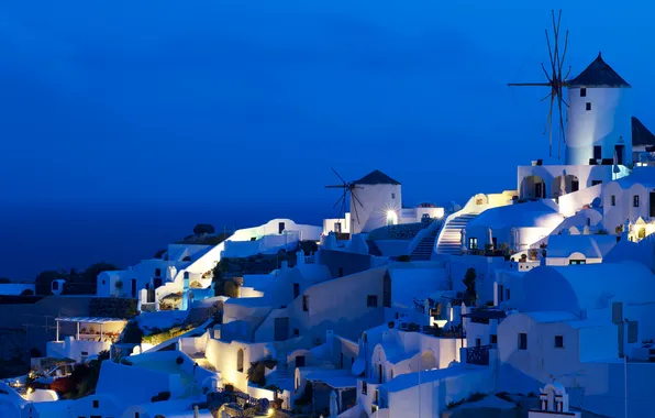 Picture night, Greece, Oia Windmills