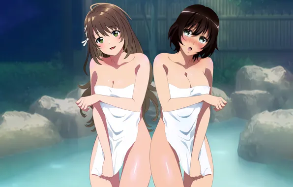 Sexy, cleavage, green eyes, long hair, girls, brown hair, boobs, anime