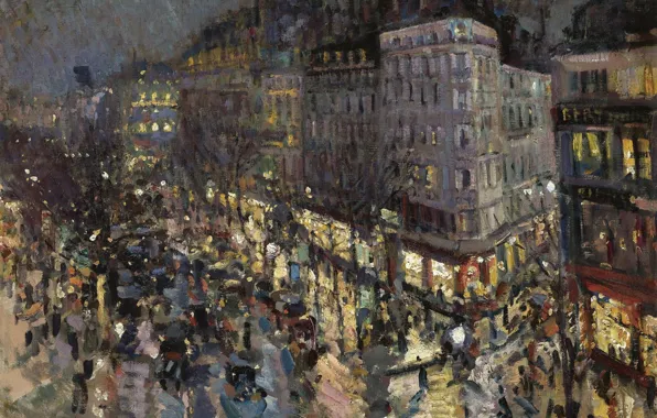 Picture night, lights, picture, the urban landscape, Konstantin Korovin, The Boulevard Des Capucines