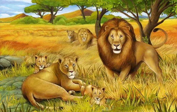 Picture Leo, the cubs, lioness, animals, king