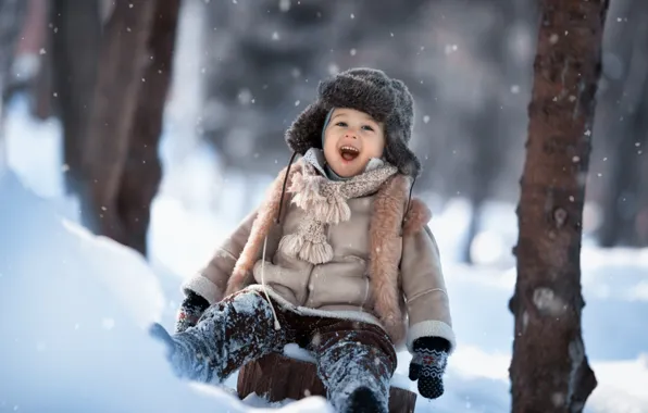 Picture snow, joy, hat, laughter, boy