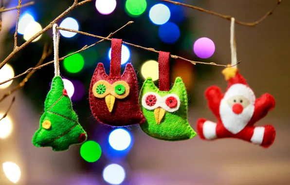 Picture decoration, branches, lights, holiday, toys, Christmas, New year, lanterns