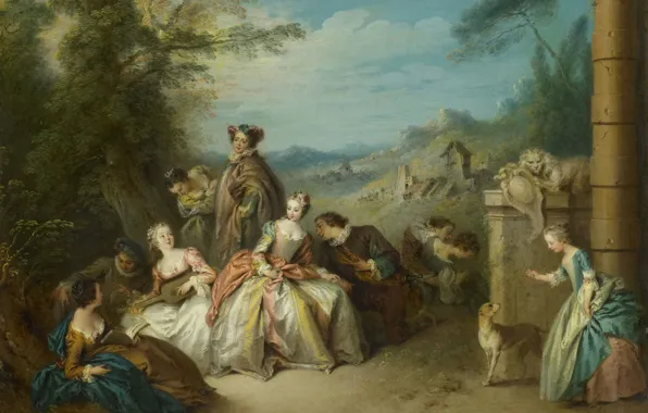 People, oil, picture, canvas, Gallant Company in a Landscape, Father Jean-Baptiste