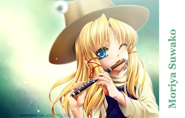 Hat, flute, wink, Moriya Suwako, Touhou Project, the flute, Project East