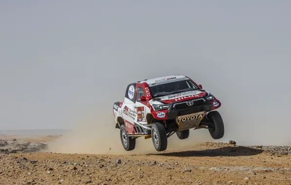 Picture desert, dust, Toyota, pickup, Hilux, jump, 2020, Rally Dakar