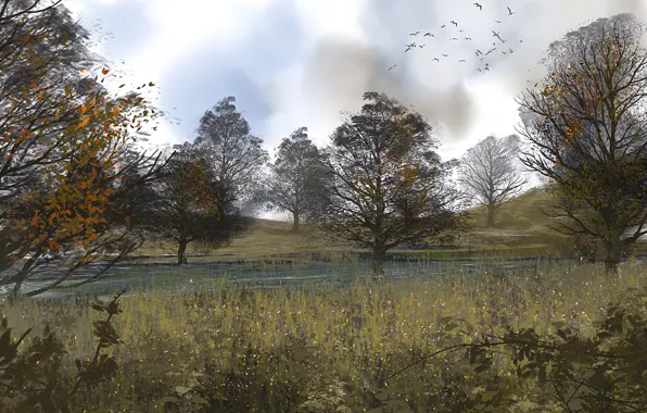 Autumn, nature, bird, art