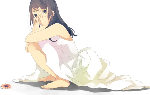 Picture Flowers, Girl, Look, White background, Dress, Art, Koyubi