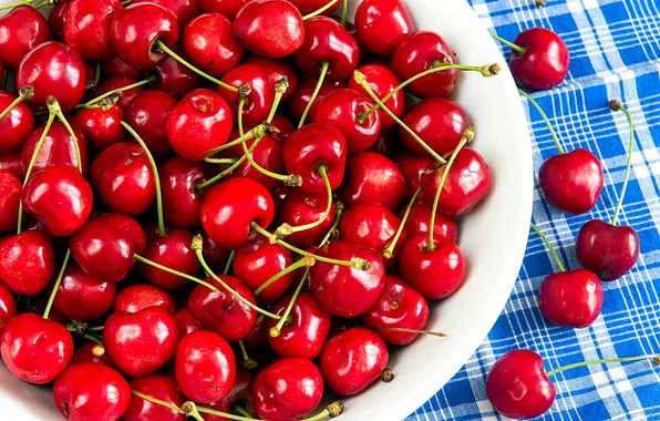 Picture summer, bowl, fruit, napkin, ripe cherry