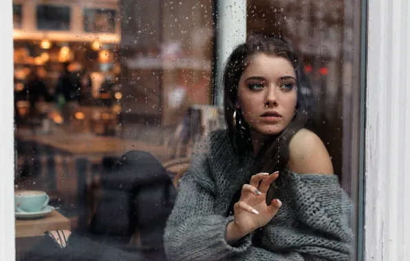 Picture girl, rain, long hair, photo, blue eyes, model, mood, water drops