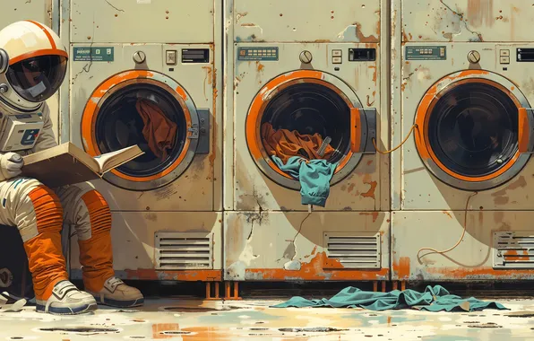 Picture The suit, Book, Astronaut, Art, Reads, Laundry day, Washing machines