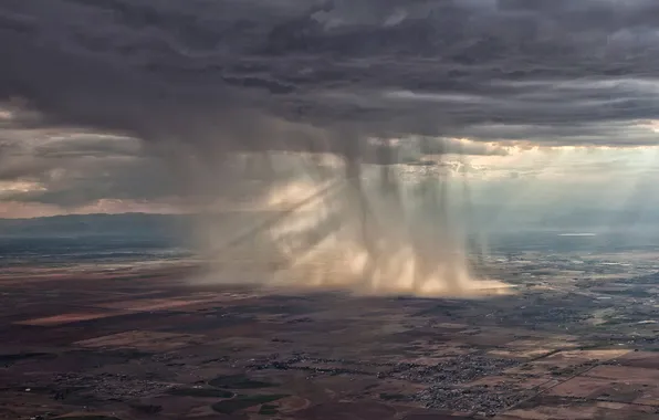 The storm, field, the sky, landscape, clouds, nature, rain, horizon