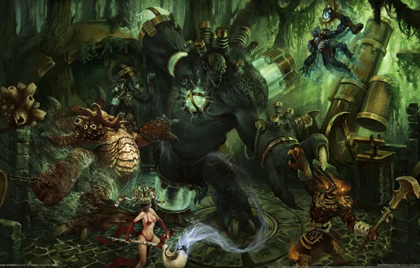 Picture forest, pipe, war, monster, heroes of newerth, mages