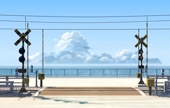 Sea, the sky, the fence, minimalism, signs