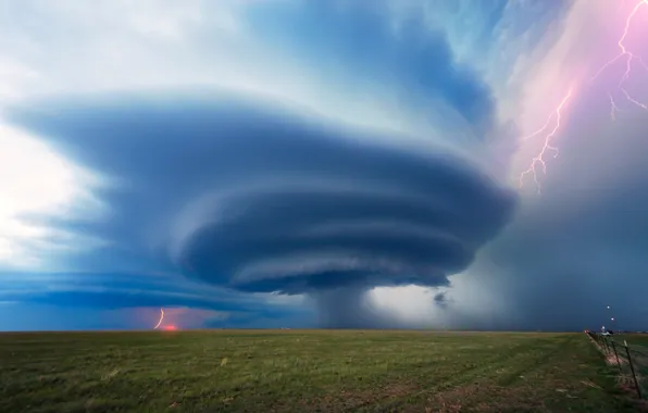 Field, the sky, clouds, clouds, storm, lightning