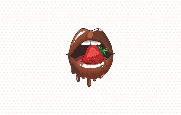 Figure, graphics, teeth, strawberry, lips, hearts, red, chocolate