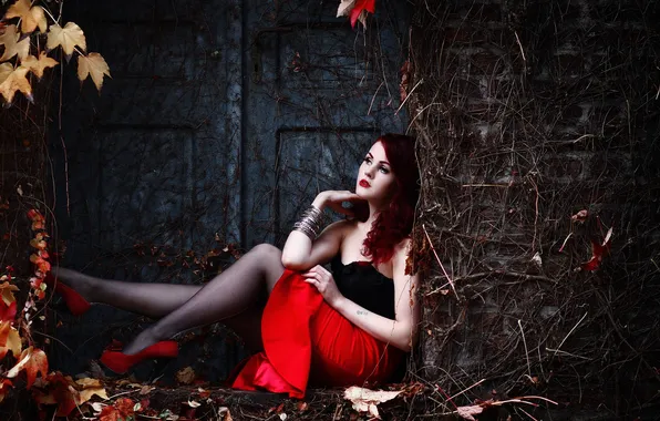 Picture leaves, girl, background