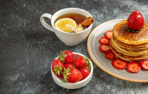 Berries, table, tea, strawberry, plate, the tea party, mug, Cup