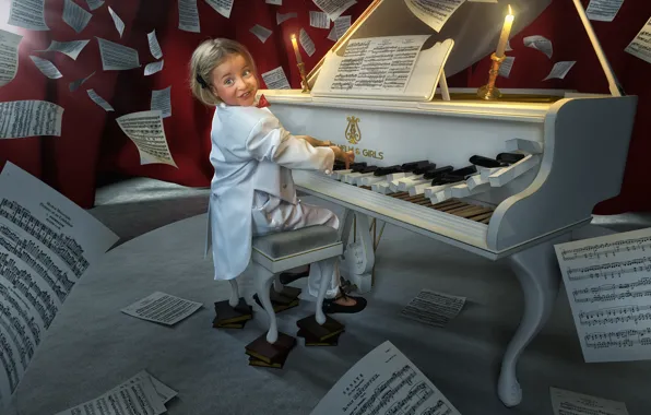 Picture music, girl, piano