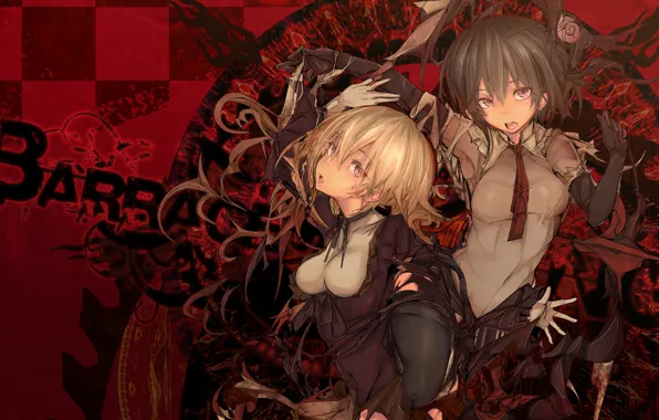 Blood, two, characters, spell, witches, torn clothes, gloves elbow, black magic