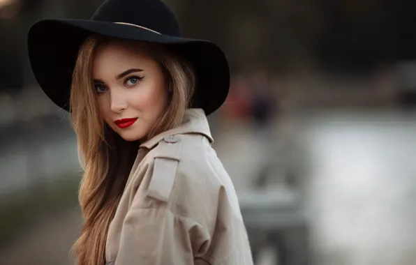 Picture look, background, model, portrait, hat, makeup, hairstyle, beauty