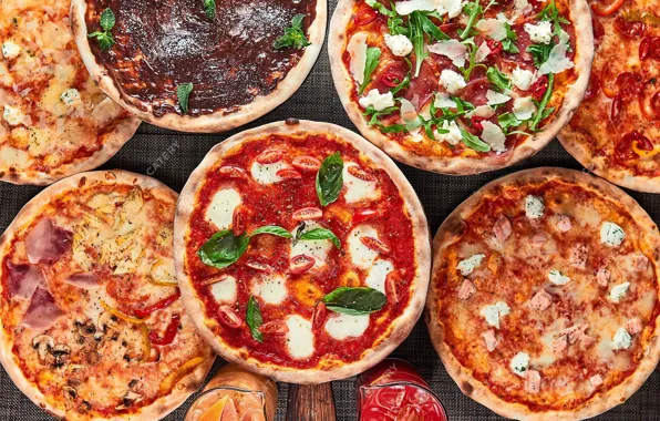 Cheese, pizza, tomatoes, cuts, Basil, toppings