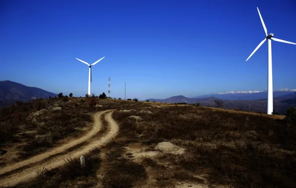 Sky, Europe, hill, Bulgaria, wind turbines, turbines, Stara Krishna, Blagoevgrad Province
