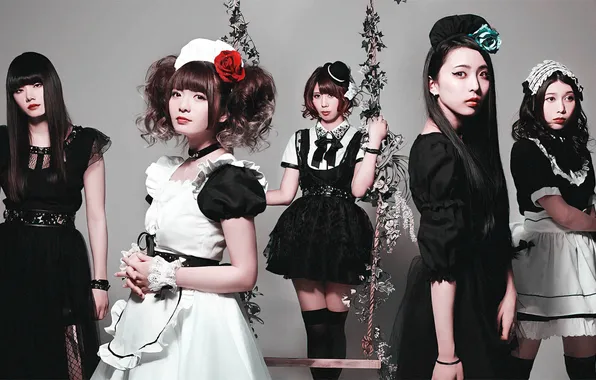 Picture music, Japan, long hair, women, maid, standing, simple background, looking at viewer