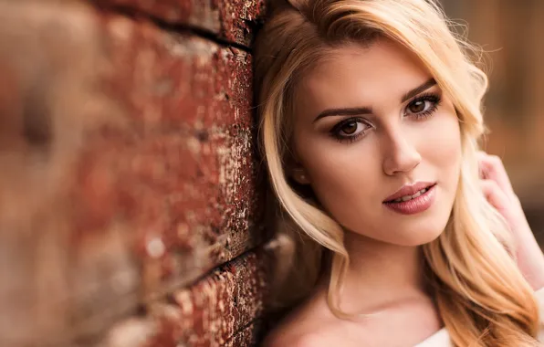 Girl, wall, portrait, makeup, hairstyle, blonde, beauty, Mark Prinz