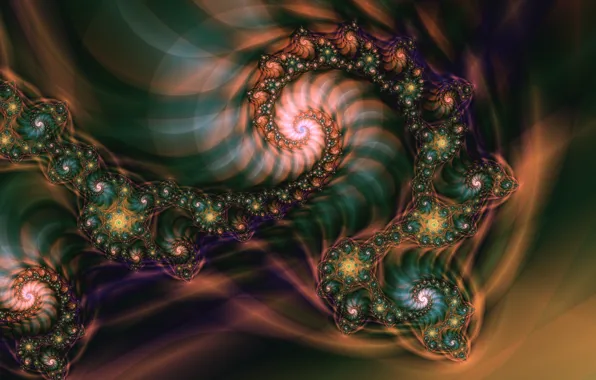 Purple, abstraction, green, pattern, dark, spiral, fractal, ornament