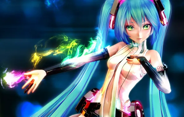 Picture energy, girl, hand, vocaloid, Miku Hatsune, Append