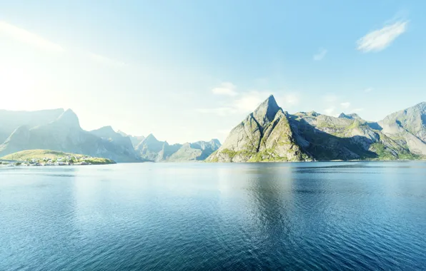 The sky, Mountains, Norway, Landscape, Coast, The Lofoten Islands